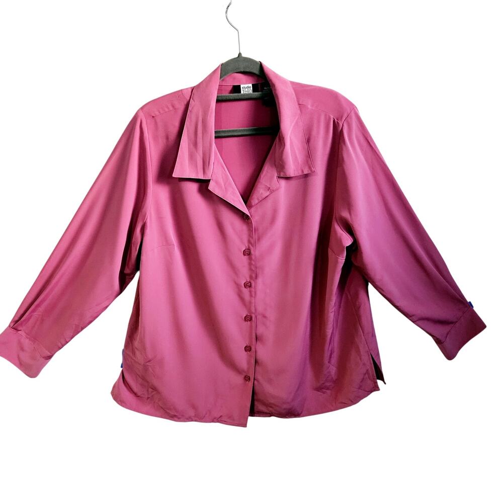 Studio 1940 Women's 14/16W Button Up Collared Career Blouse Hot Pink Barbiecore